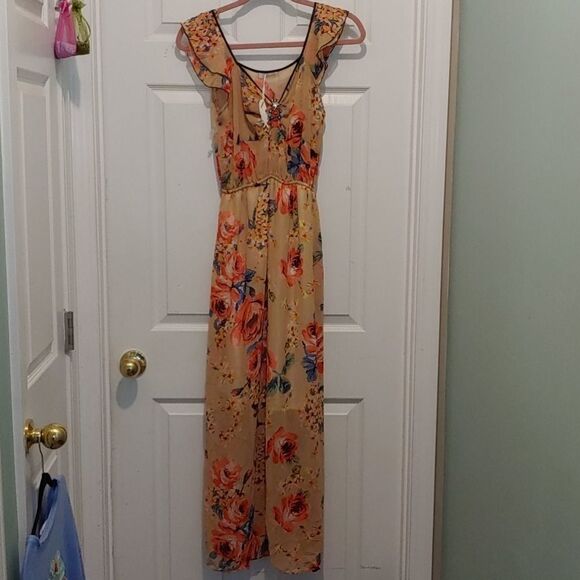 Julia Tan floral sheer top tropical flirty dress Sz L - Picture 1 of 7